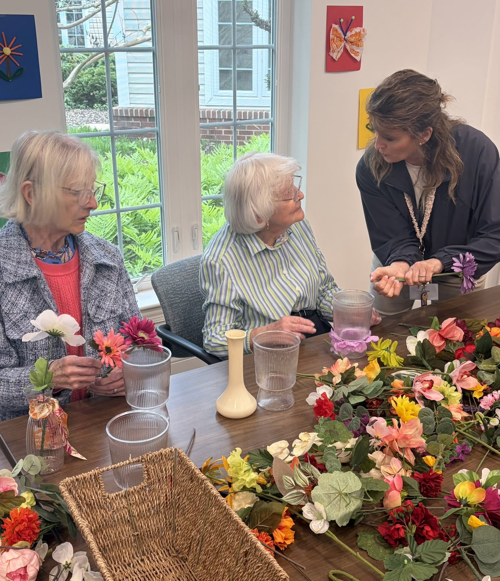 Women making flower arrangements